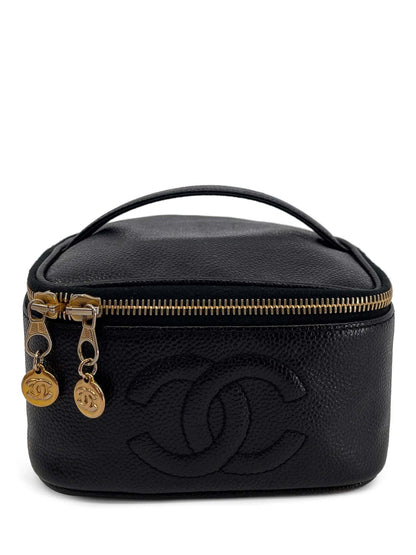 Chanel Vintage Caviar Leather k CC Logo Vanity Top Handle Bag Black