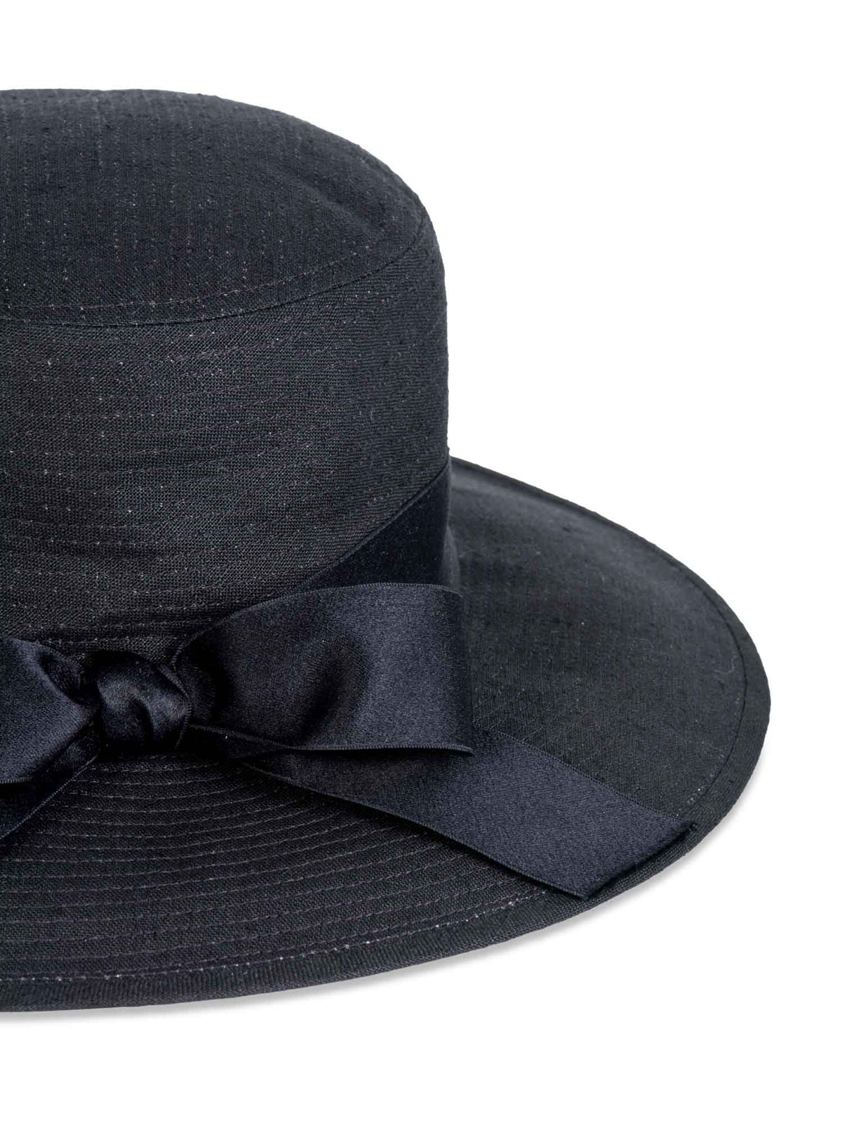 Chanel Vintage Cotton Satin Bow Fedora Hat Black