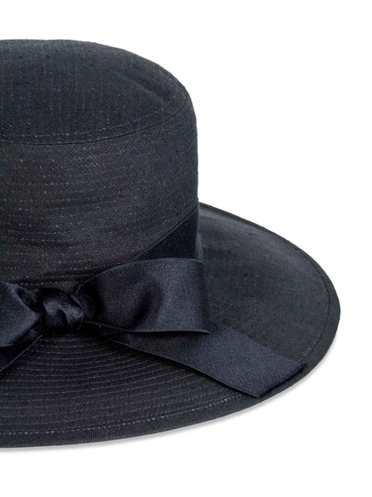 Chanel Vintage Cotton Satin Bow Fedora Hat Black