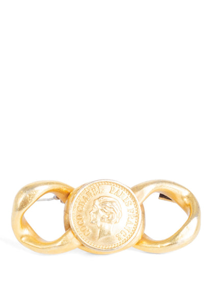 Chanel Vintage Logo Chain Loop Medallion Brooch Pin Gold
