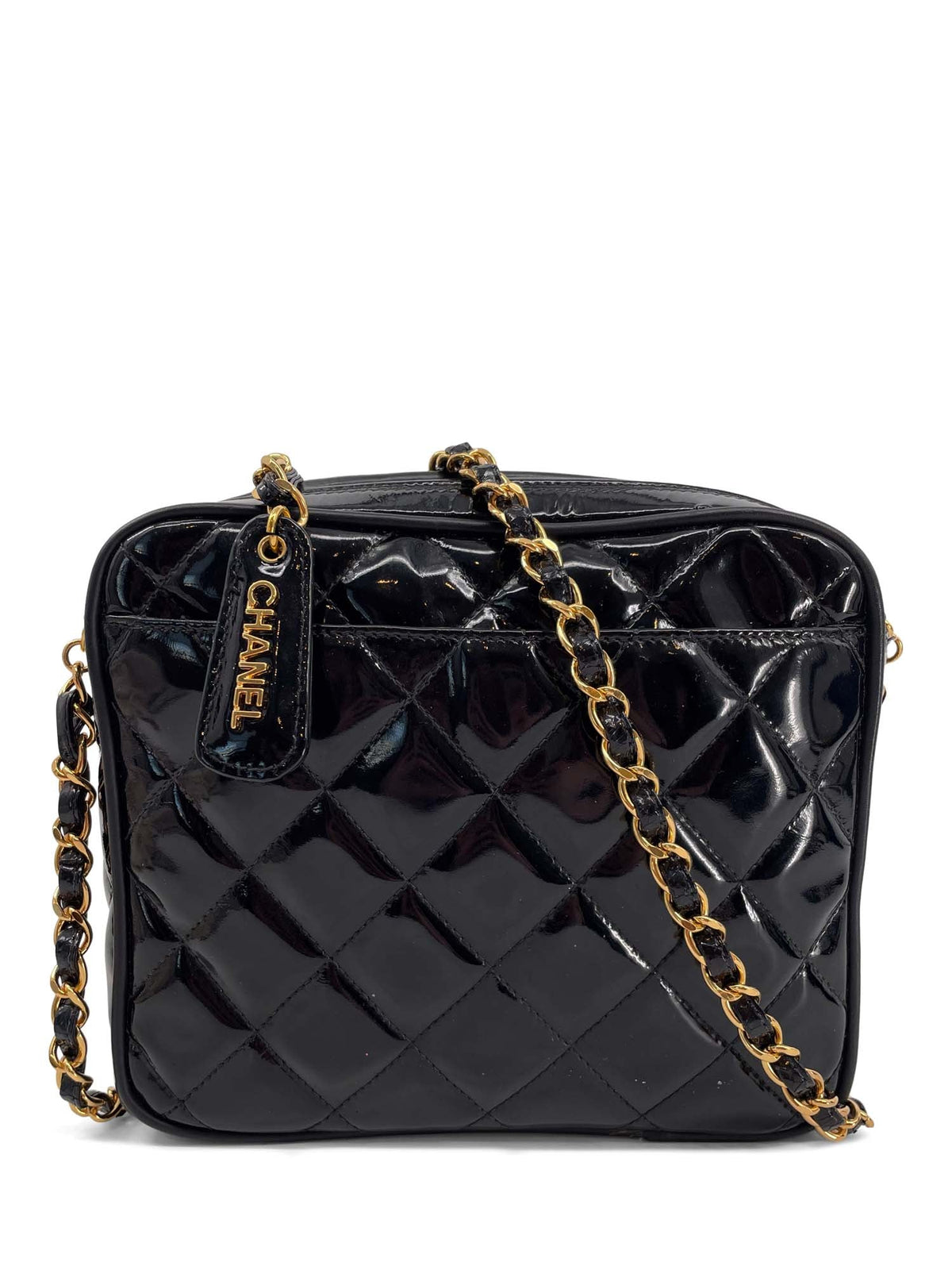 Chanel Vintage  Patent Leather k Gold CC Logo Camera Bag Black