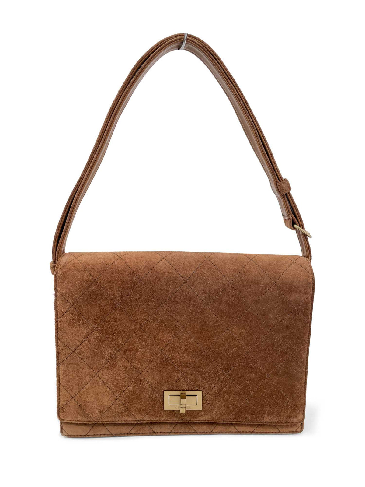 Chanel Vintage Quilted Suede Flap Messenger Bag Brown