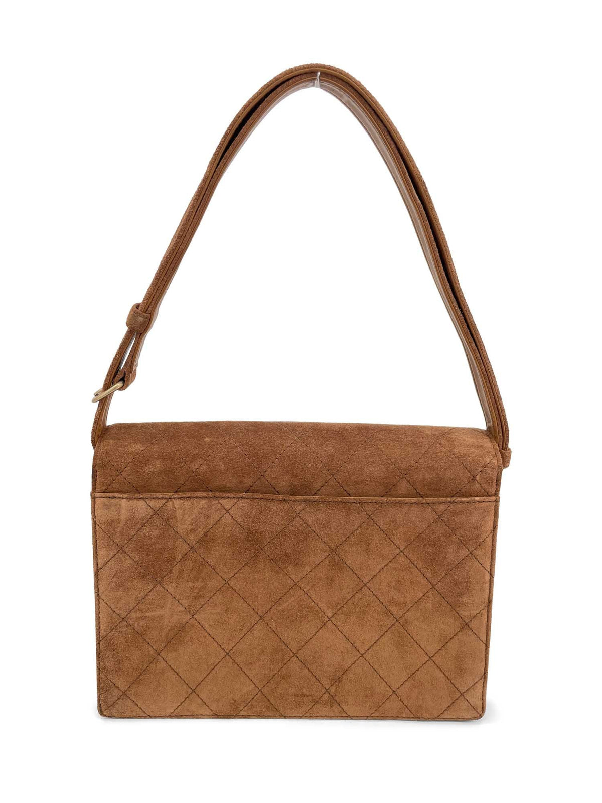 Chanel Vintage Quilted Suede Flap Messenger Bag Brown