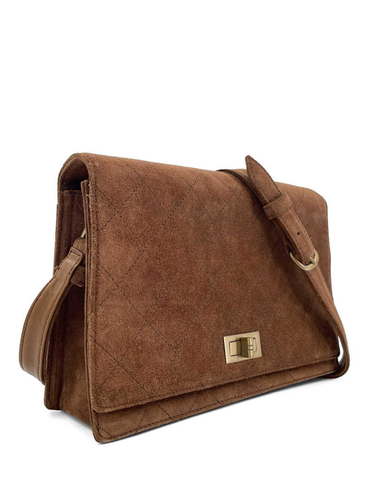 Chanel Vintage Quilted Suede Flap Messenger Bag Brown