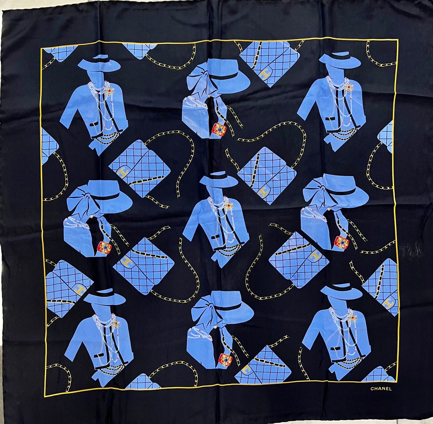 CHANEL COCO VINTAGE PORTRAIT SILHOUETTE SILK SCARF