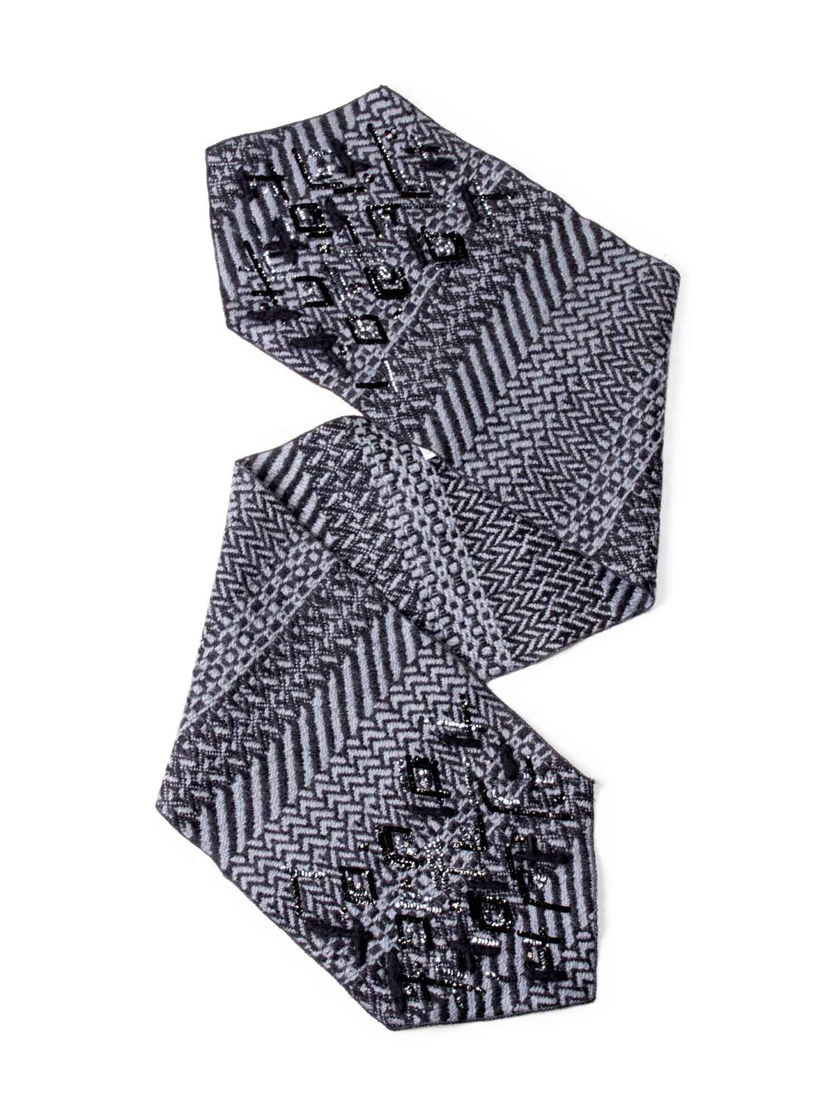 Chanel Wool Sequin Embroidered Scarf Grey Black