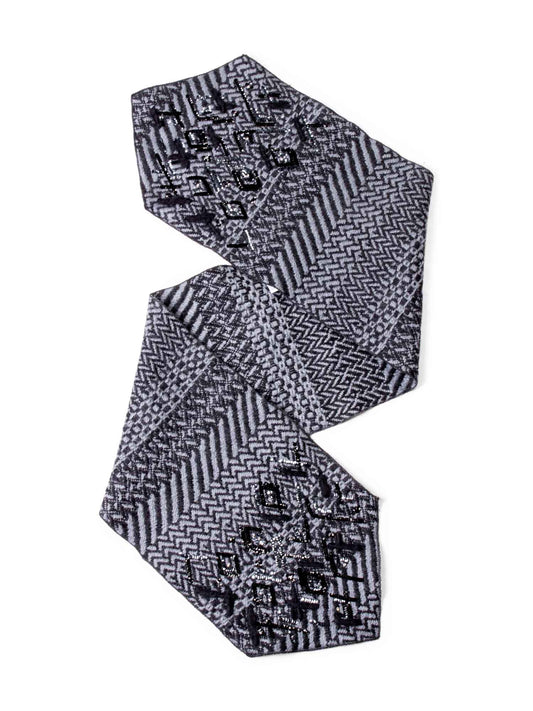 Chanel Wool Sequin Embroidered Scarf Grey Black