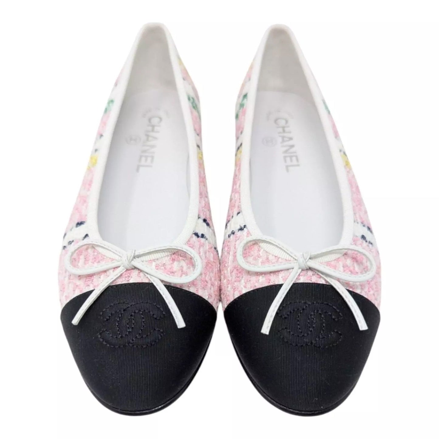 CHANEL TWEED METALLIC GROSGRAIN CAP TOE BALLET FLATS