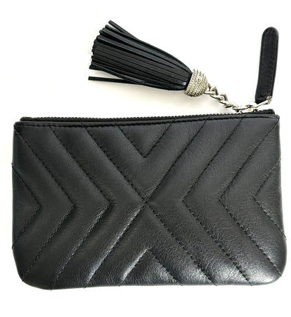 CHANEL LEATHER CHEVRON MINI TASSEL ZIP POUCH