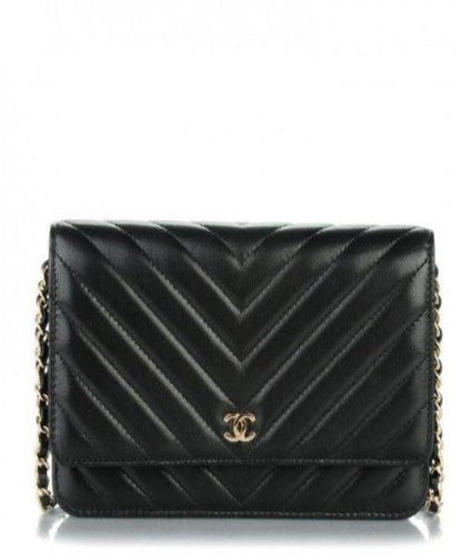 Chanel Wallet On Chain – WOC Chevron Lambskin Black Silver-Toned