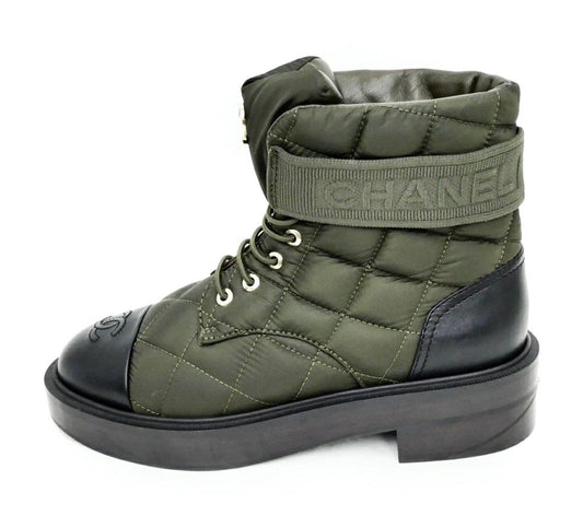 CHANEL OLIVE AND BLACK BOOTIES