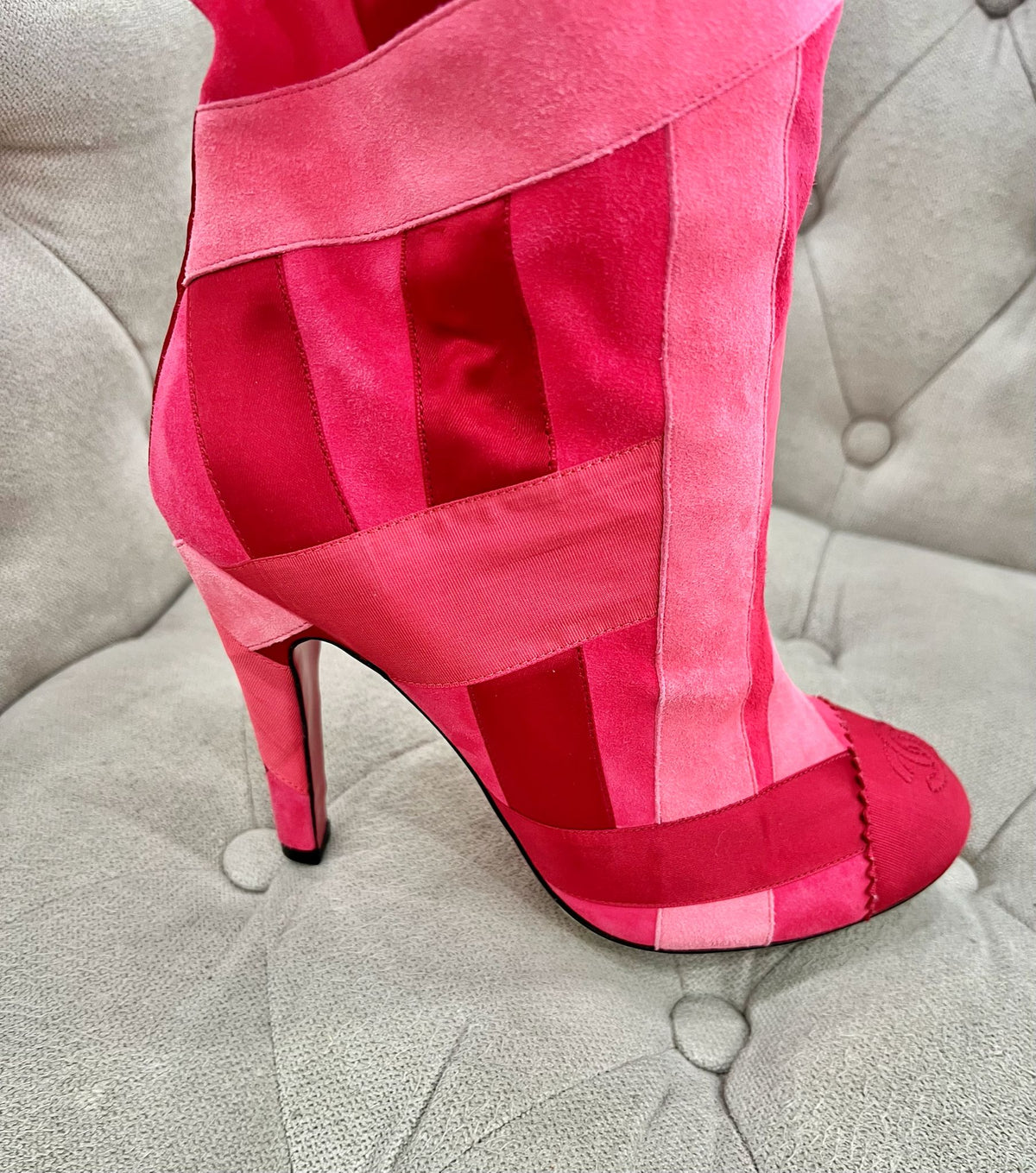 CHANEL PINK SUEDE BOOTS