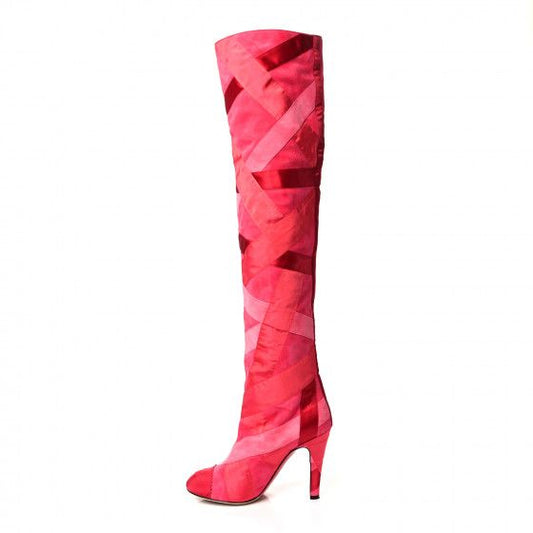 CHANEL PINK SUEDE BOOTS