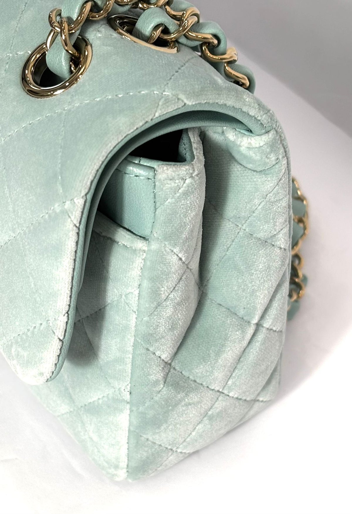 CHANEL VELVET QUILTED MINI FLAP BAG