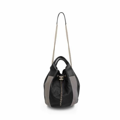 CHANEL Black/White Bucket Handbags
