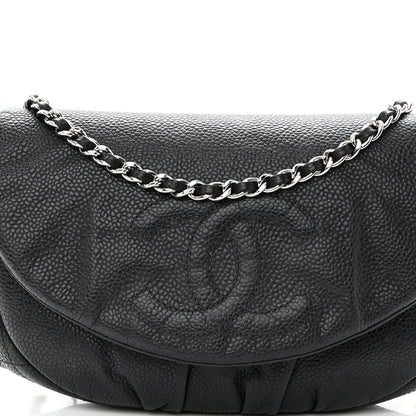 CHANEL CAVIAR LEATHER HALF MOON WALLET ON A CHAIN