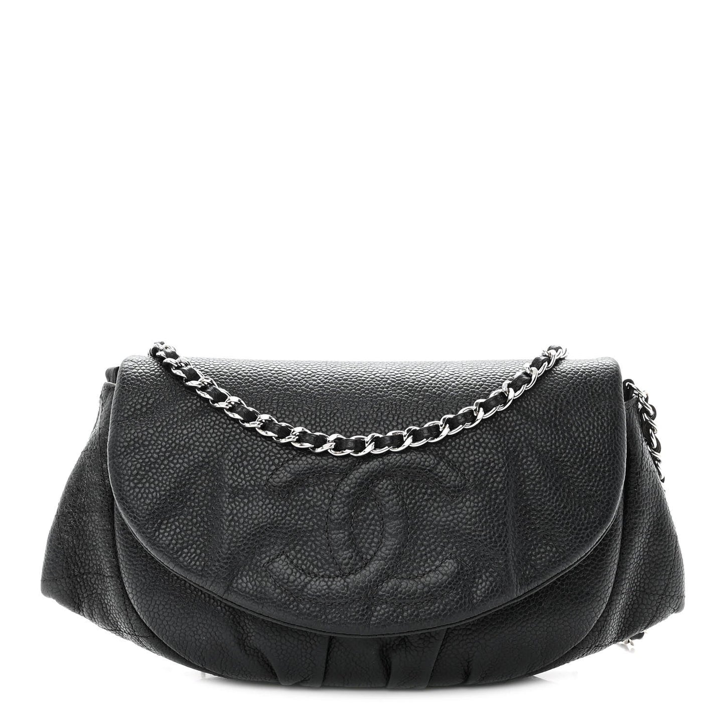 CHANEL CAVIAR LEATHER HALF MOON WALLET ON A CHAIN