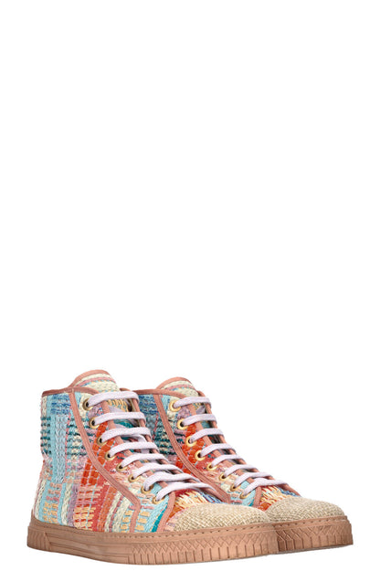 CHANEL High Top Sneakers Tweed Multicolor