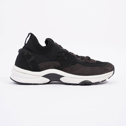 Chanel CC Logo Knit Sneaker Black   White Suede EU 37.5 UK 4.5
