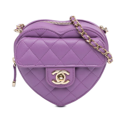 Purple Chanel Mini Lambskin CC in Love Heart Crossbody