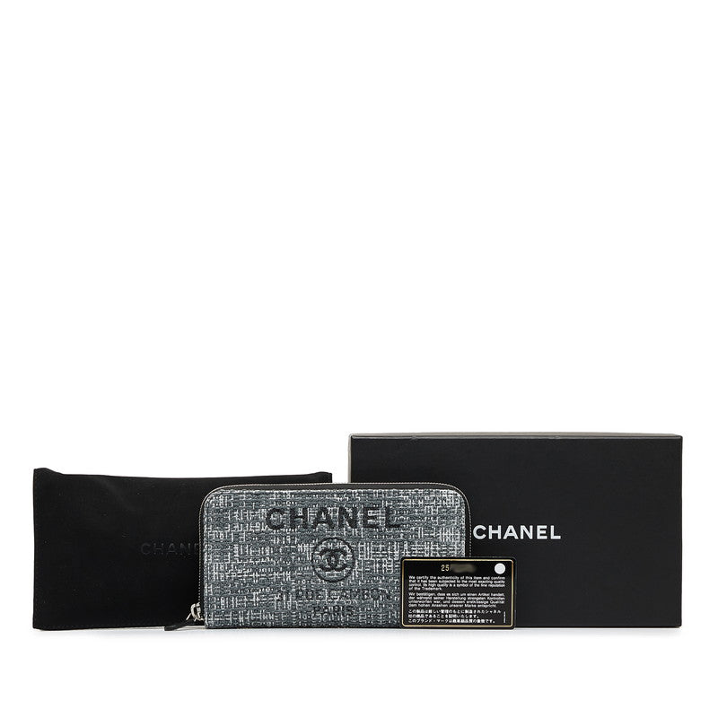 Chanel Tweed Deauville Zip Around Wallet Canvas Long Wallet in Excellent condition