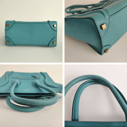 Celine Luggage Micro handbag in turquoise calfskin