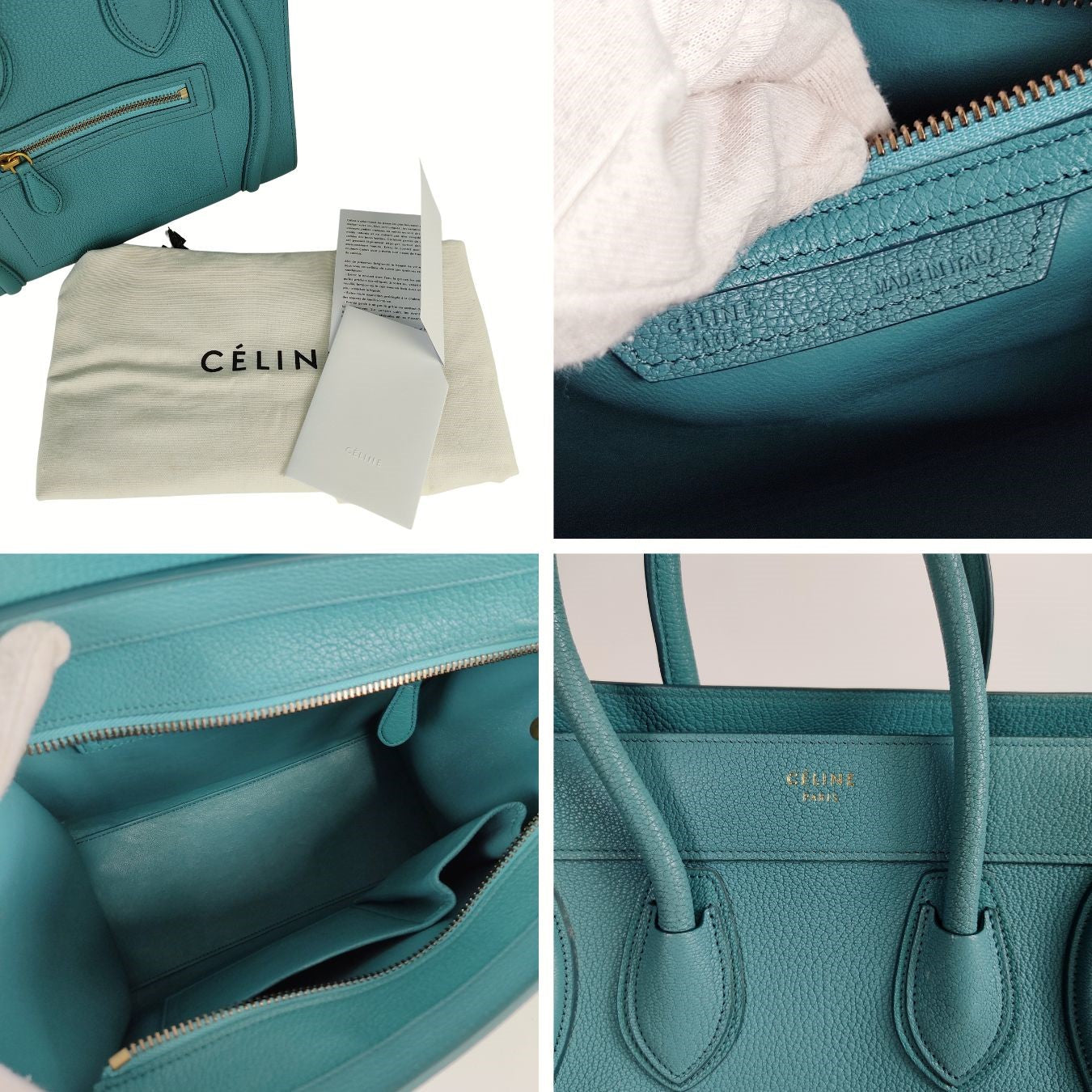 Celine Luggage Micro handbag in turquoise calfskin