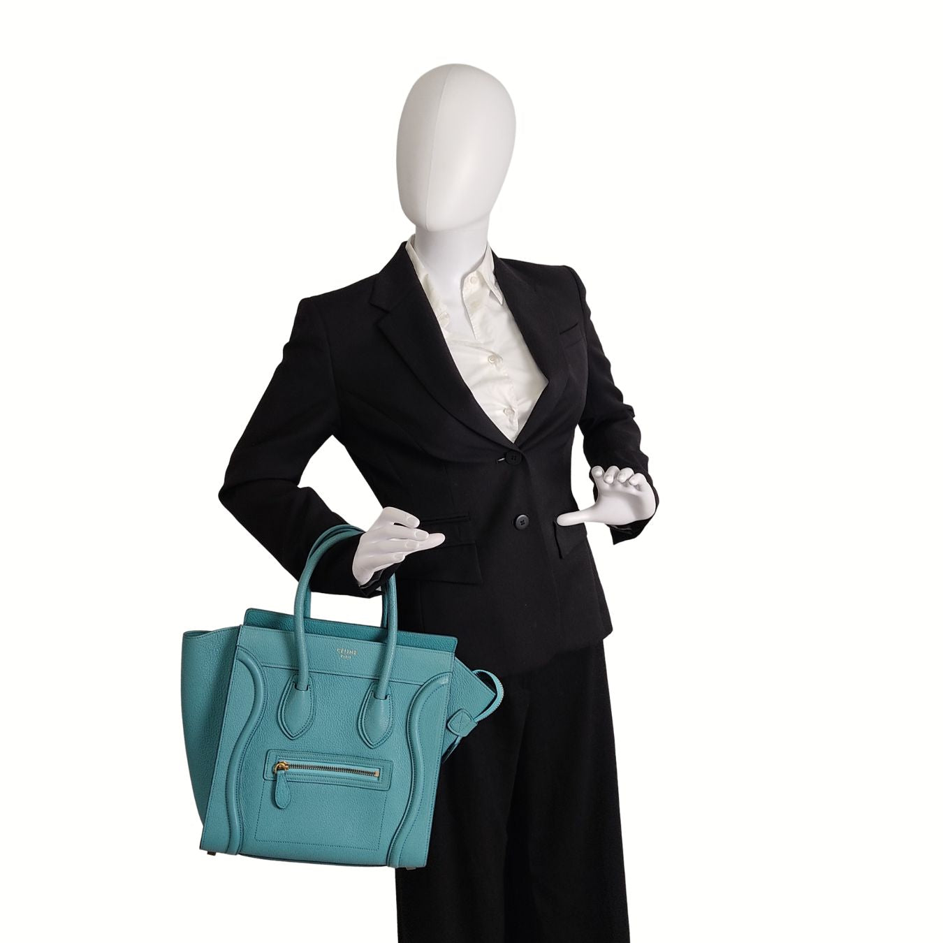 Celine Luggage Micro handbag in turquoise calfskin
