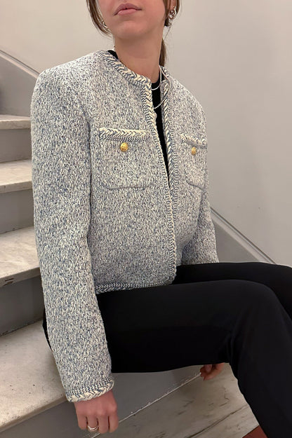 CELINE Patch Pocket Tweed Jacket Blue