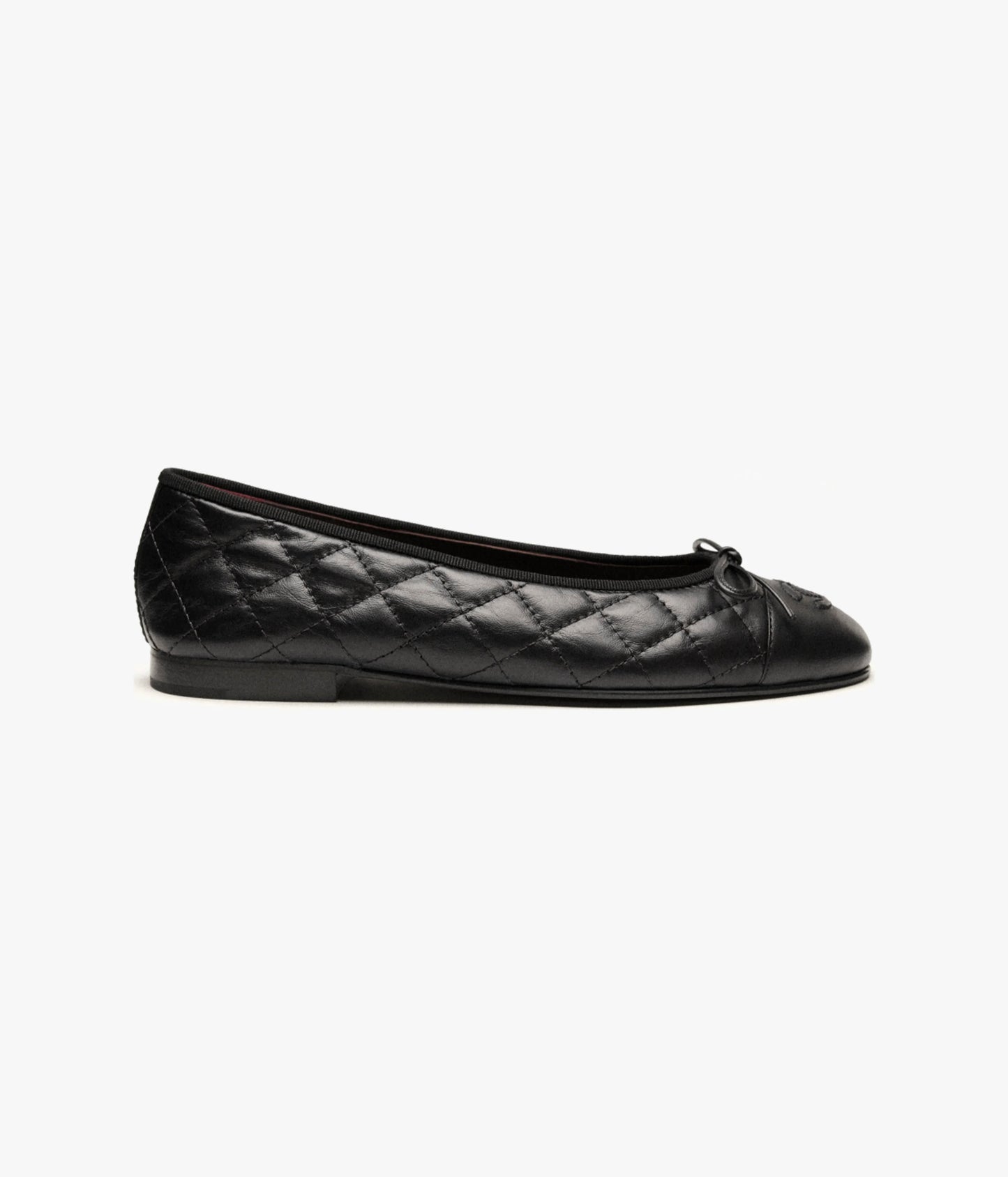 CHANEL CC AGED CALFSKIN QUILTED  LEATHER BALLET FLATS