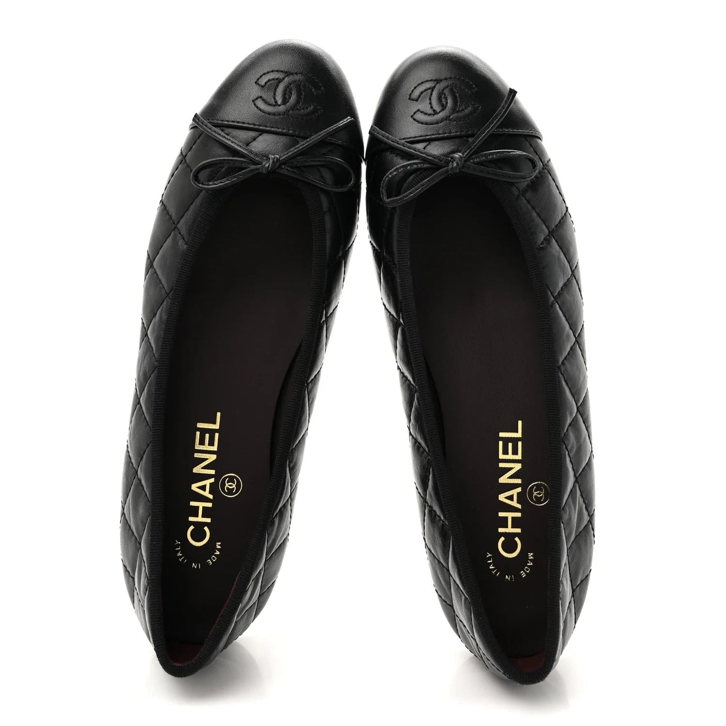 CHANEL CC AGED CALFSKIN QUILTED  LEATHER BALLET FLATS