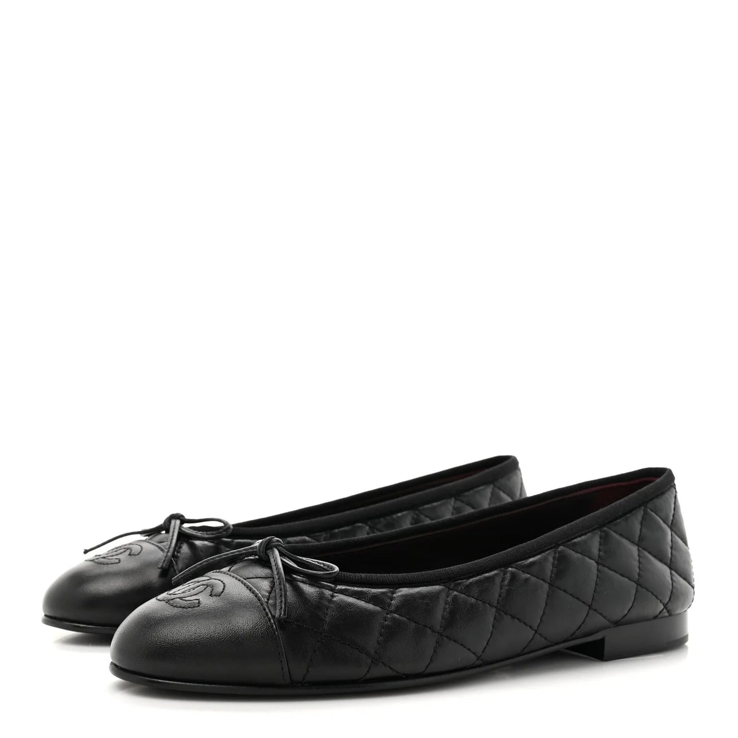 CHANEL CC AGED CALFSKIN QUILTED  LEATHER BALLET FLATS