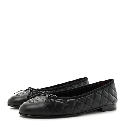 CHANEL CC AGED CALFSKIN QUILTED  LEATHER BALLET FLATS