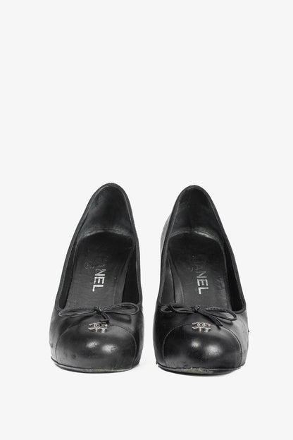 Chanel Black Leather CC-Cap-Toe Bow Pumps