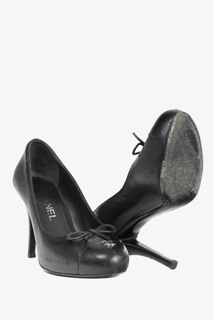Chanel Black Leather CC-Cap-Toe Bow Pumps