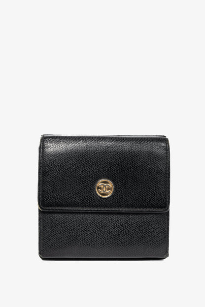 Chanel Black Leather Coco-Button Trifold Compact Wallet