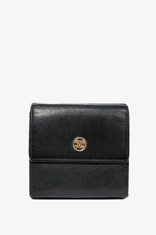 Chanel Black Leather Coco-Button Trifold Compact Wallet