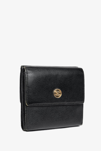 Chanel Black Leather Coco-Button Trifold Compact Wallet