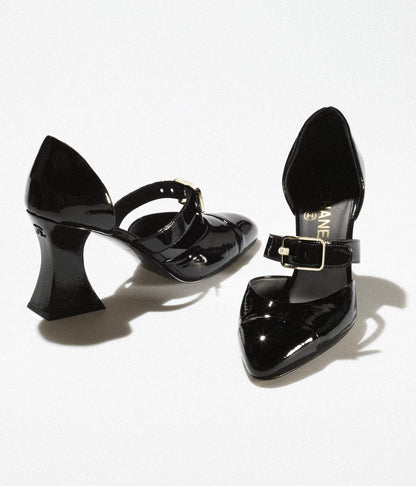 CHANEL CC  PATENT LEATHER D'ORSAY PUMPS