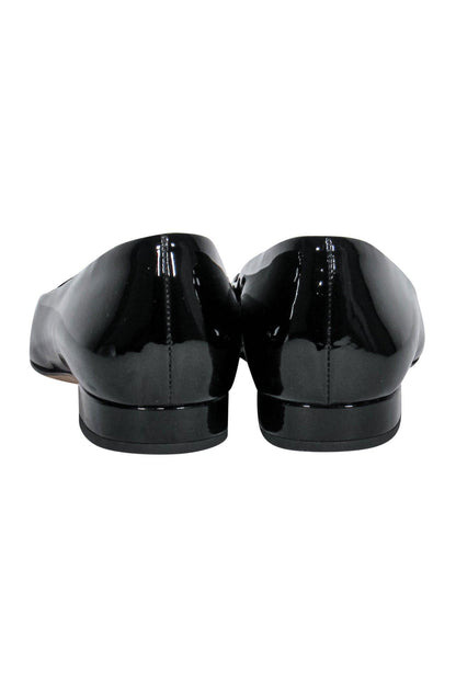 Chanel - Black Patent Leather Flats w/ Logo Sz
