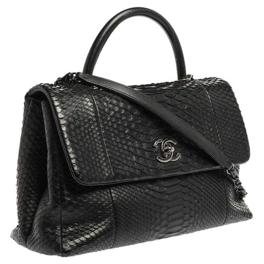 Chanel Black Python Medium Coco Top Handle Bag