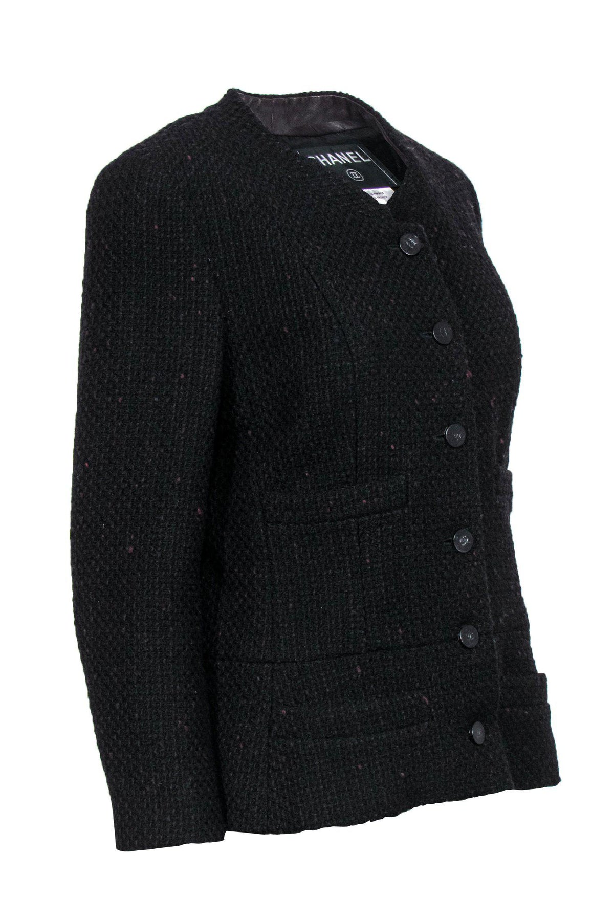 Chanel - Black & Red Woven Tweed Button Front Jacket Sz