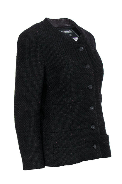 Chanel - Black & Red Woven Tweed Button Front Jacket Sz