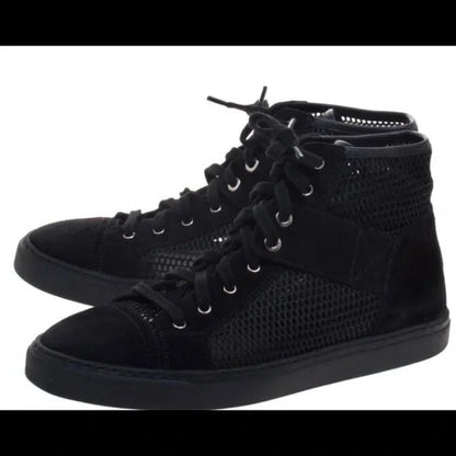 CHANEL SUEDE MESH HIGH-TOP LACE UP SNEAKERS