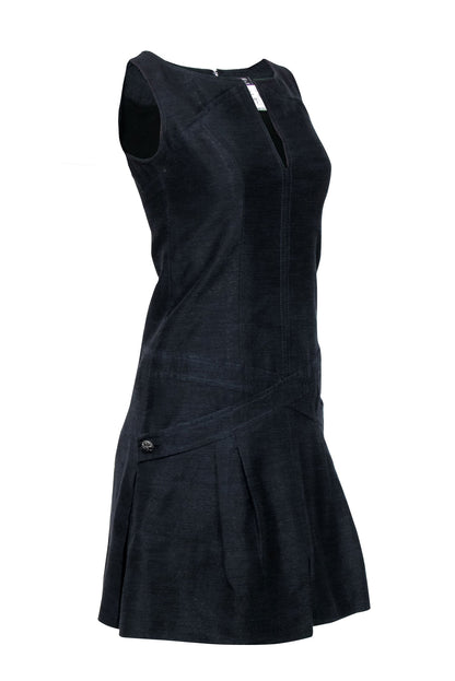 Chanel - Black Textured Sleeveless Drop Waist Dress Sz