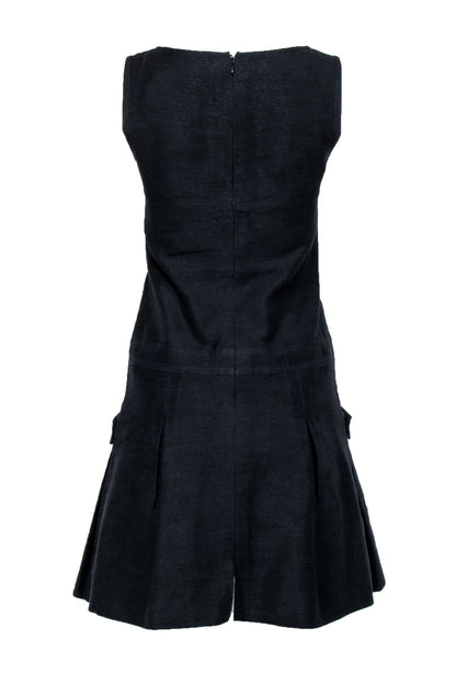 Chanel - Black Textured Sleeveless Drop Waist Dress Sz