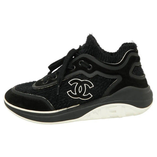 CHANEL TWEED & SUEDE CC LACE UP SNEAKERS