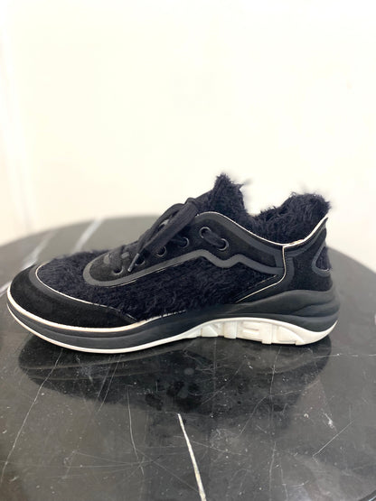 CHANEL TWEED & SUEDE CC LACE UP SNEAKERS