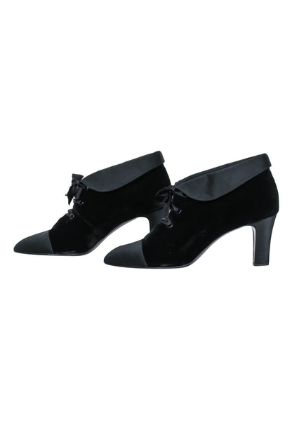 Chanel - Black Velvet Lace Up Booties Sz