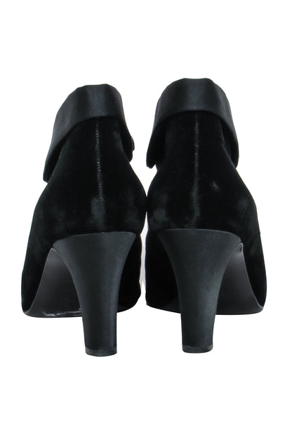 Chanel - Black Velvet Lace Up Booties Sz